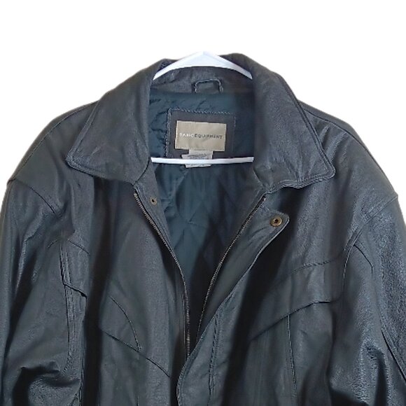 Basic Equipment Leather Bomber Jacket Mens Large Zip Winter Coat Aviator Pilot - Picture 3 of 8